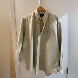 Vintage Ralph Lauren Beige Cotton Button-Up Shirt with Navy Label